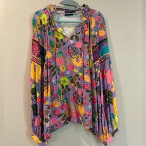 Emily Lovelock Floral Balloon Sleeve Top L